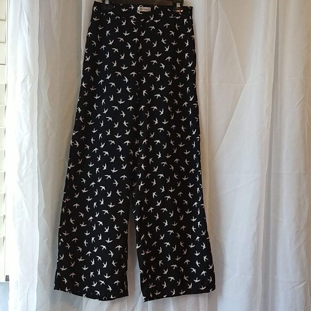 Olsenboye Black + White Sparrow Print Pants